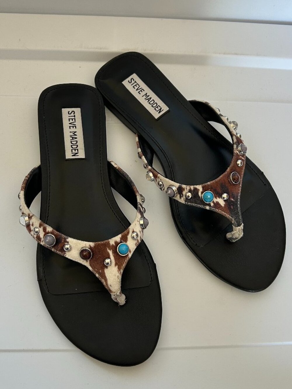 Steve Madden - Studded Cow Print Sandals